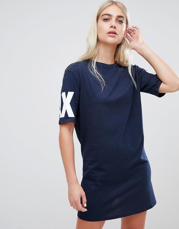Armani Exchange T-shirt Dress With Shine Logo - Navy
