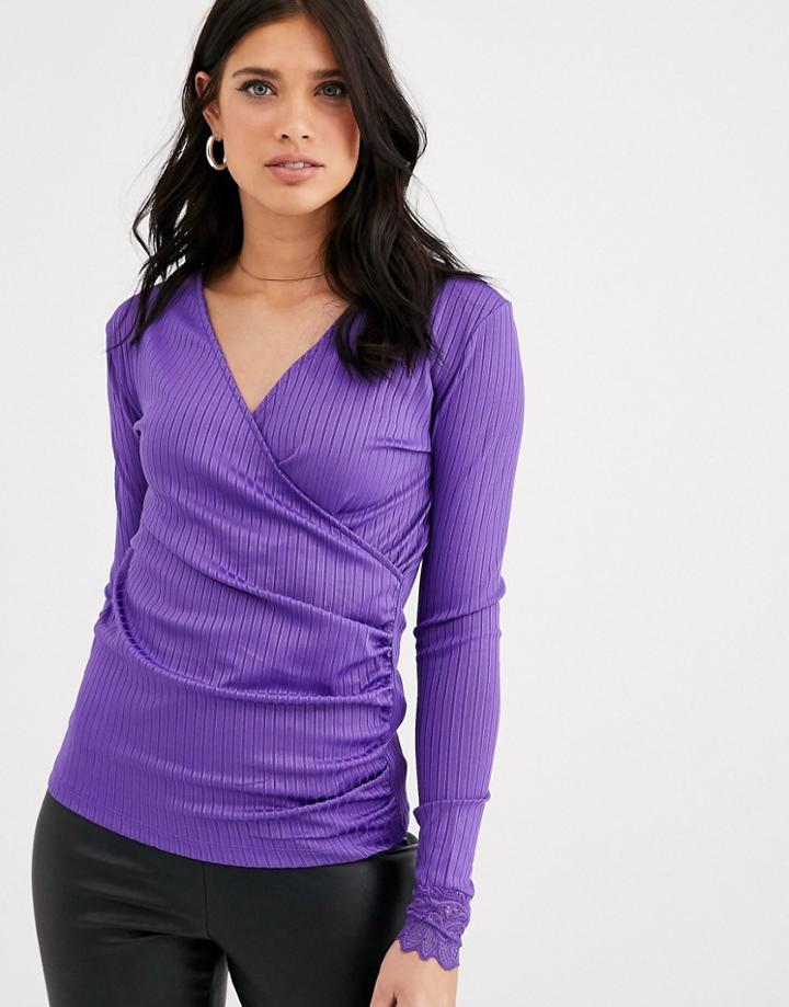 Y.a.s Long Sleeve Lace Trim Wrap Top