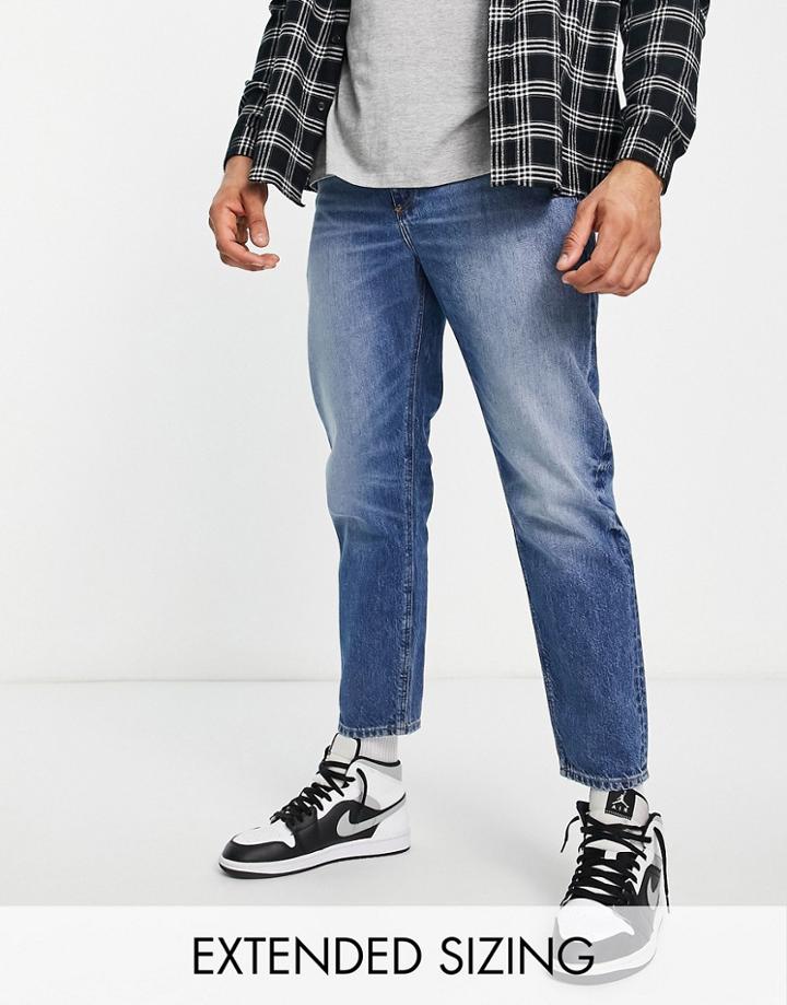 Asos Design Classic Rigid Jean In 'less Thirsty' Mid Wash-blue