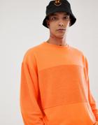 Asos Design Oversized Sweatshirt With Reverse Panel In Neon Orange - Orange