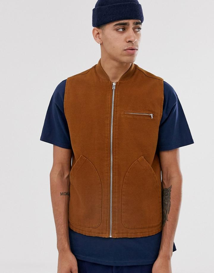 Asos Design Canvas Vest In Tobacco - Brown