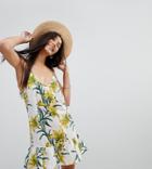 Asos Tall Lily Print Simple T Back Beach Dress - Multi