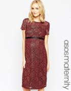 Asos Maternity Body-conscious Dress In Lace With Chiffon - Red