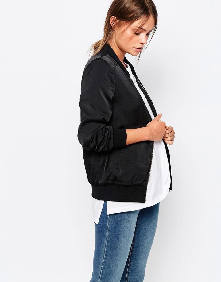New Look Sateen Bomber Jacket - Black