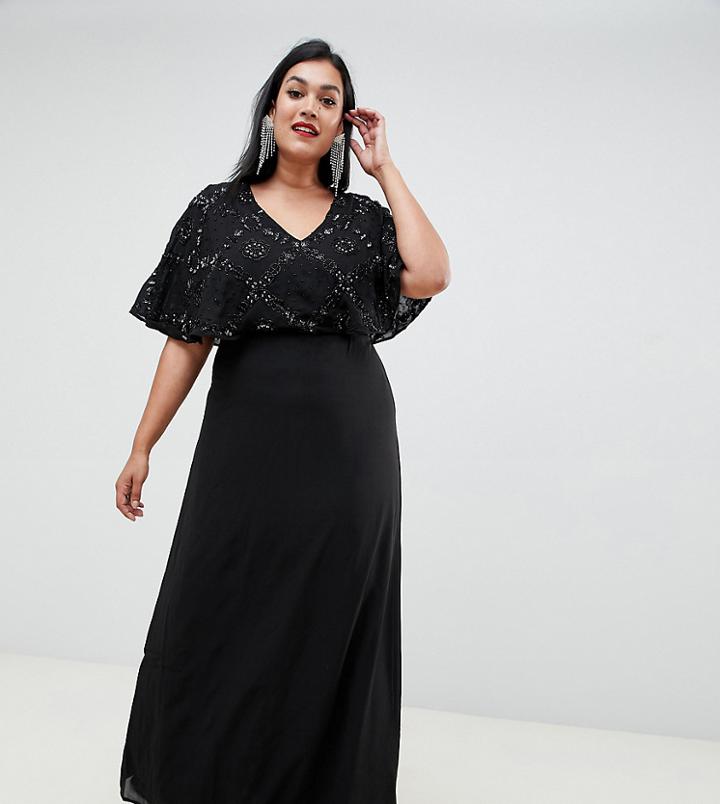 Lovedrobe Luxe Flutter Sleeve Embellished Maxi Dress - Black