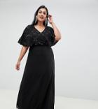 Lovedrobe Luxe Flutter Sleeve Embellished Maxi Dress - Black