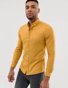 Asos Design Skinny Oxford Shirt With Button Down Collar In Mustard - Yellow