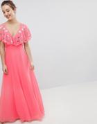 Asos Design Wrap Maxi Dress With Embellished Flutter Sleeves-pink