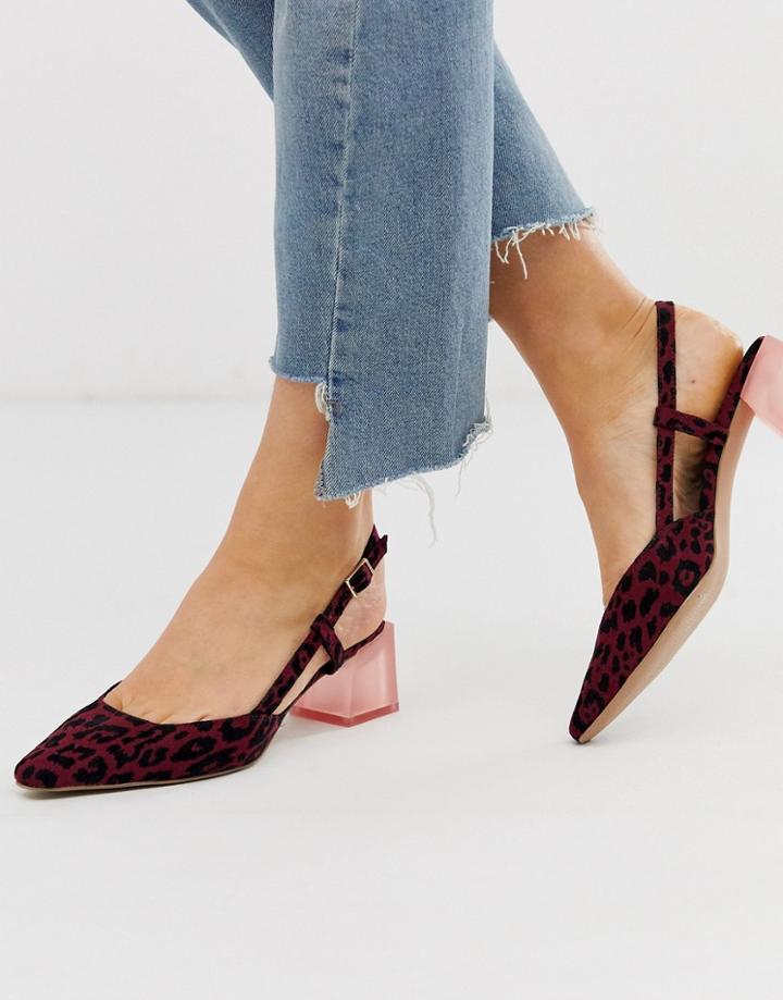 Asos Design Sleek Square Toe Slingback Mid-heels In Burgundy Leopard - Multi