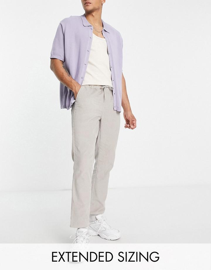 Asos Design Slim Cord Pants In Warm Gray