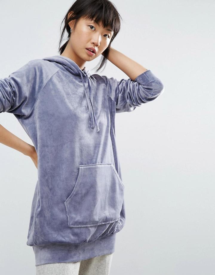 Asos Lounge Velvet Velour Oversized Hoody - Blue