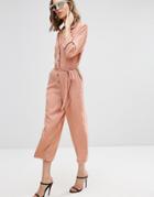 Asos Jumpsuit With Culotte Leg And Contrast Piping - Gray