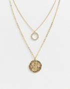 Monki Multi Row Chain Necklace With Hoop And Medallion In Gold - Gold