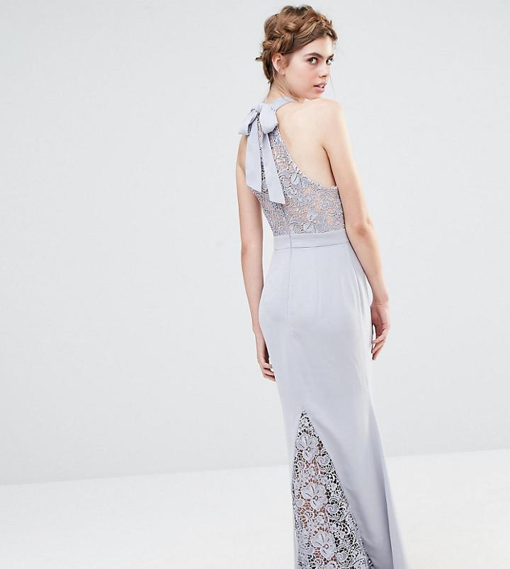 Jarlo Wedding High Neck Lace Maxi Dress With Bow Back - Gray