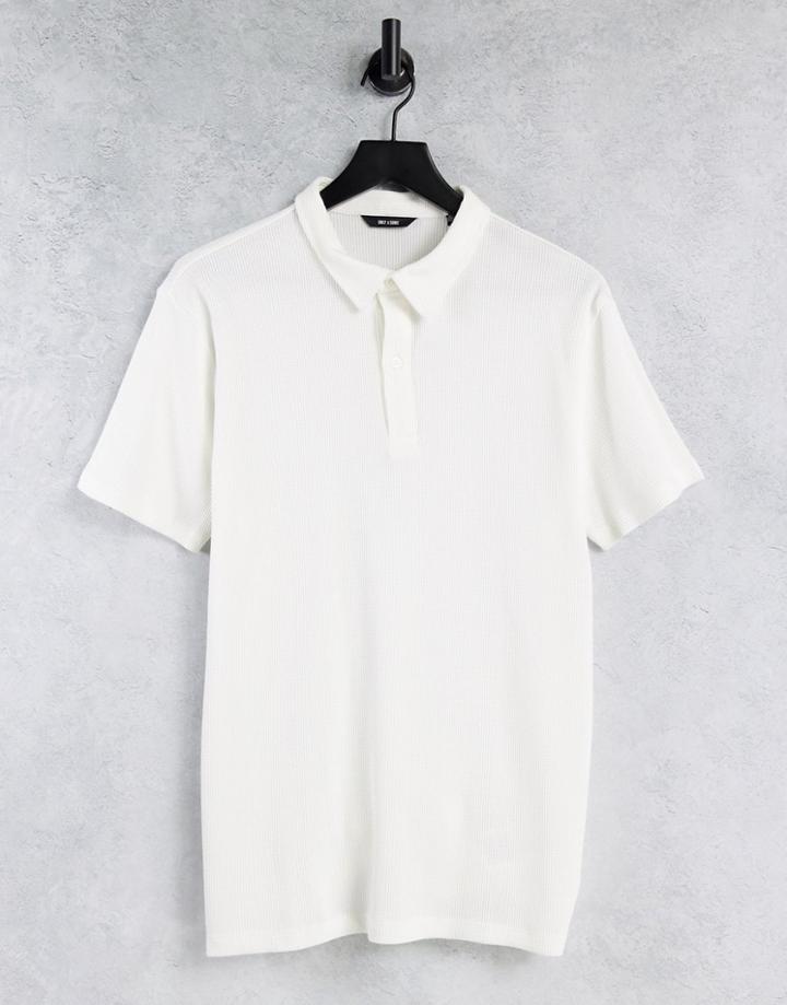 Only & Sons Organic Cotton Waffle Polo In White