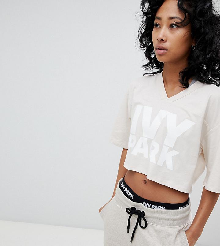 Ivy Park Logo Cropped T-shirt In Oatmeal - Beige