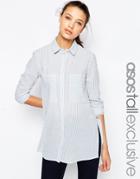 Asos Tall Stripe Shirt With Patch Pockets And Side Splits