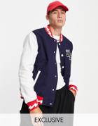 New Balance Collegiate Logo Baseball Jacket In Navy Exclusive To Asos