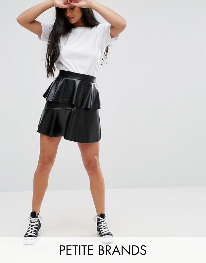 Noisy May Petite Ruffle Detail Pu Skirt - Black