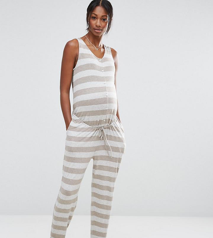 Asos Maternity Stripe Jumpsuit With Button Front - Multi