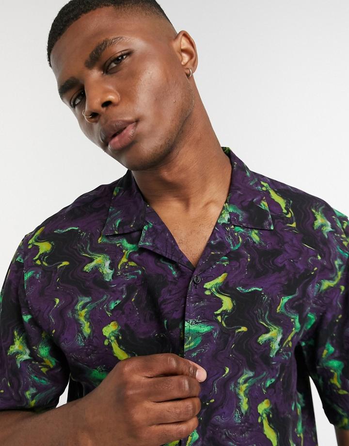 Pull & Bear Printed Shirt In Purple