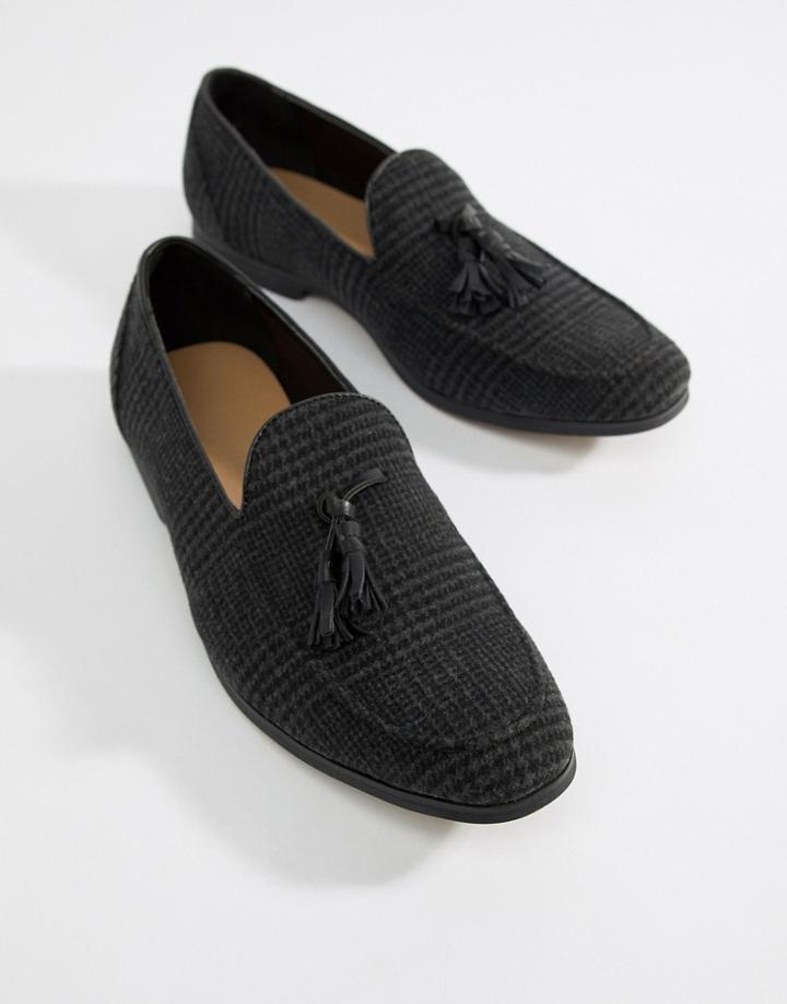 Boohooman Tassel Loafers In Gray Check - Gray