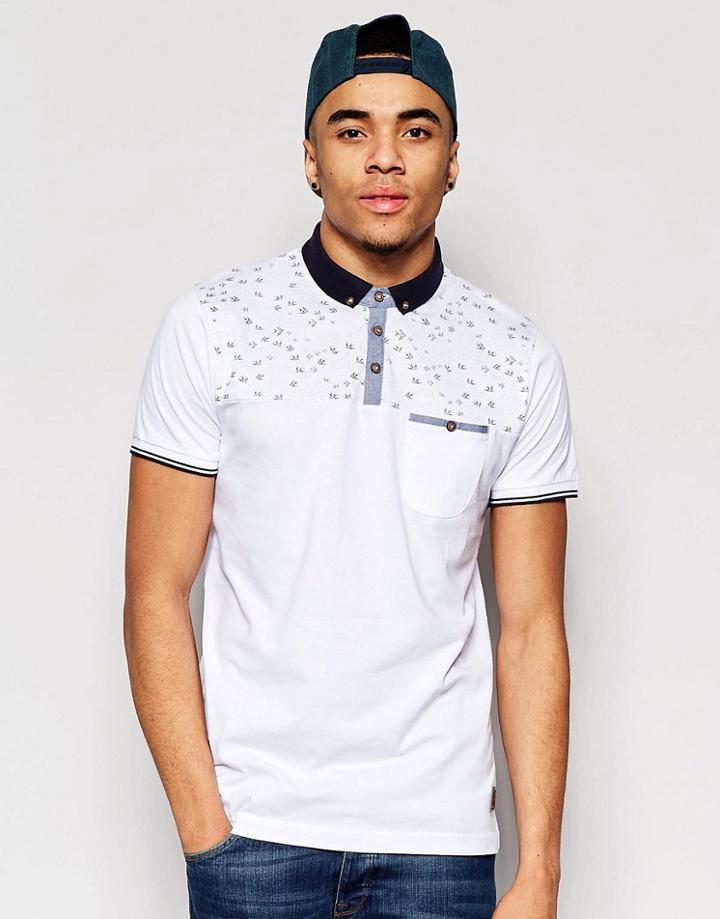 Brave Soul Contrast Chest Bird Polo - White