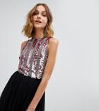 Lace & Beads Embellished Crop Top In Multi Berry Sequin - Red