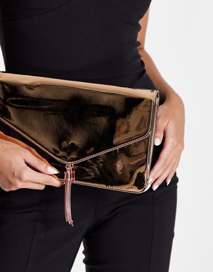 Asos Design Tassel Clutch Bag In Rose Gold
