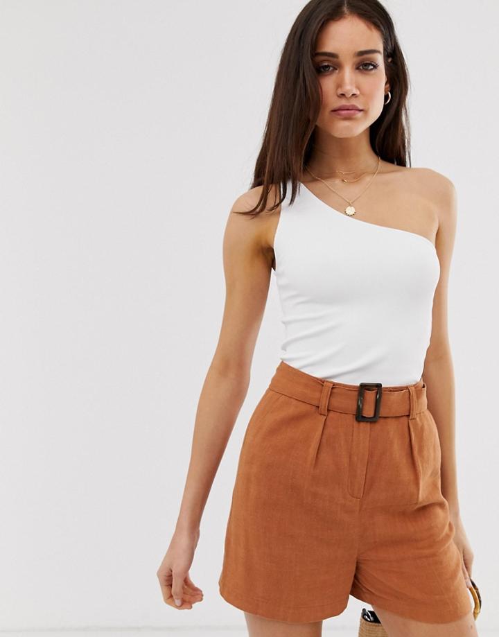 Stradivarius Asymmetric Sleeveless Top In White - White