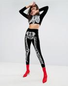 Missguided Halloween Velvet Skeleton Leggings - Black