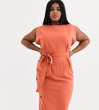 Asos Design Curve Cap Sleeve Split Sleeve Midi Dress With Button Skirt - Red