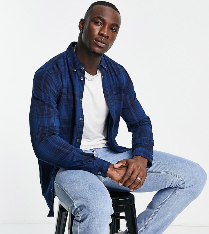 French Connection Tall Long Sleeve Flannel Shirt In Blue-blues
