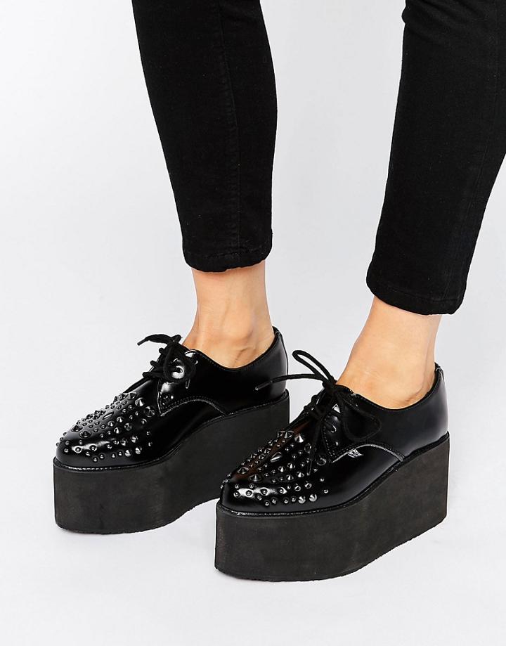 T.u.k. Stack Stud Mega Flatform Leather Shoes - Black