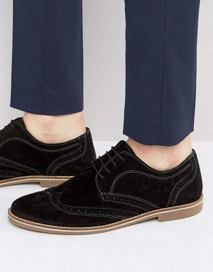 Red Tape Brogues In Black Suede - Black