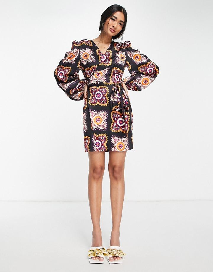 Never Fully Dressed Wrap Mini Dress In Geo Floral Print-multi