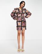 Never Fully Dressed Wrap Mini Dress In Geo Floral Print-multi
