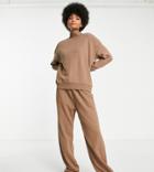 Chelsea Peers Tall Oversized Sweatshirt And Sweatpants Set With Woven Logo Tab In Taupe-brown