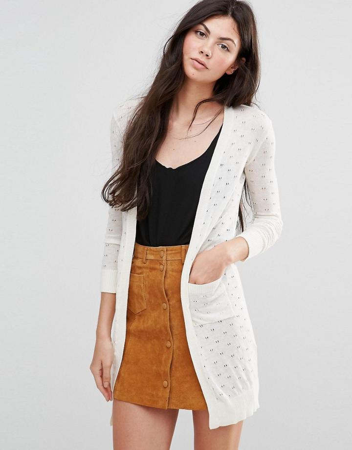 Yumi Long Pointelle Cardigan - Cream