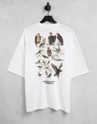 Asos Design Oversized T-shirt In White With Photographic Vintage Bird Back Print