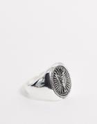 Asos Design Religious Style Signet Ring In Silver Tone