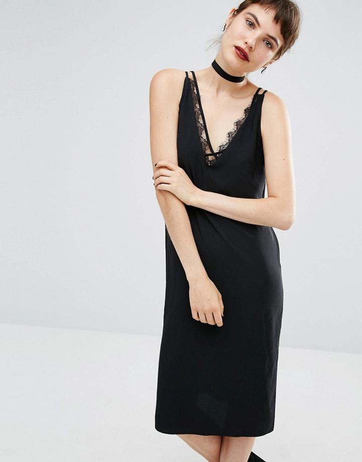 Miss Selfridge Black Lace Trim Dress - Black