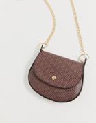 Asos Design Mini Saddle Cross Body Bag In Monogram Print-brown