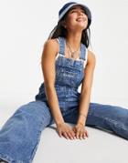 Kickers Relaxed Overalls With Embroidered Logo In Vintage Wash Denim-blues