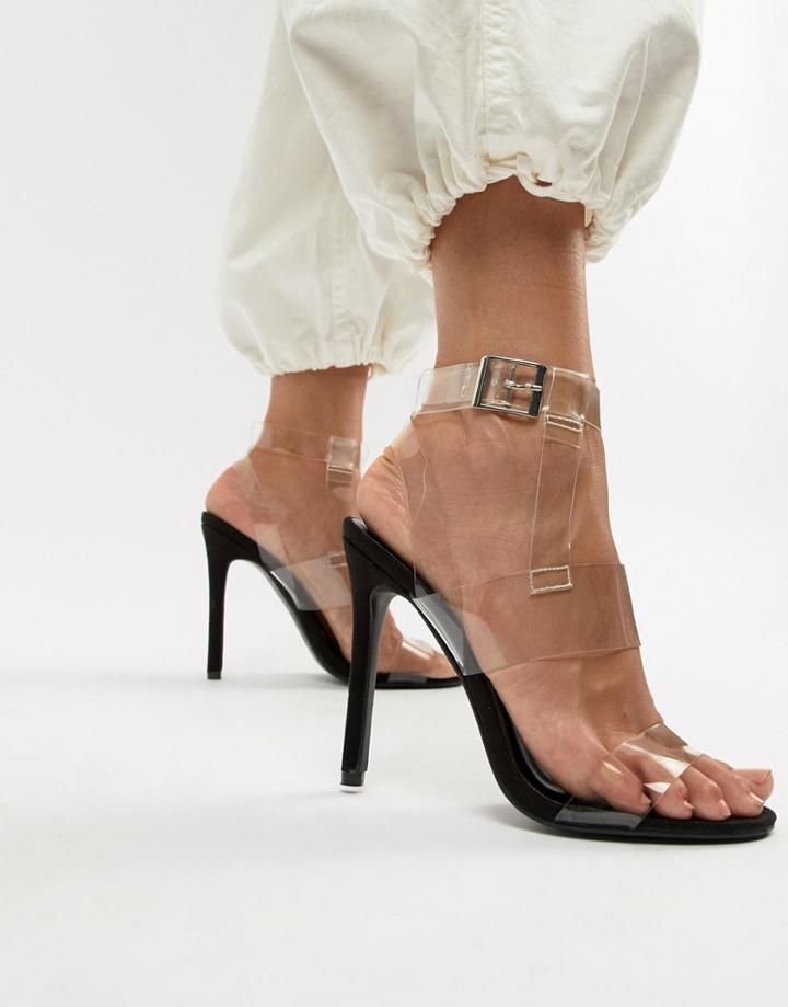 Boohoo Clear Strap Heeled Sandal In Black - Black
