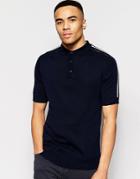 Brave Soul Knitted Airtex Shoulder Polo Shirt - Navy