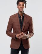 Asos Super Skinny Blazer In Orange And Black Check - Orange