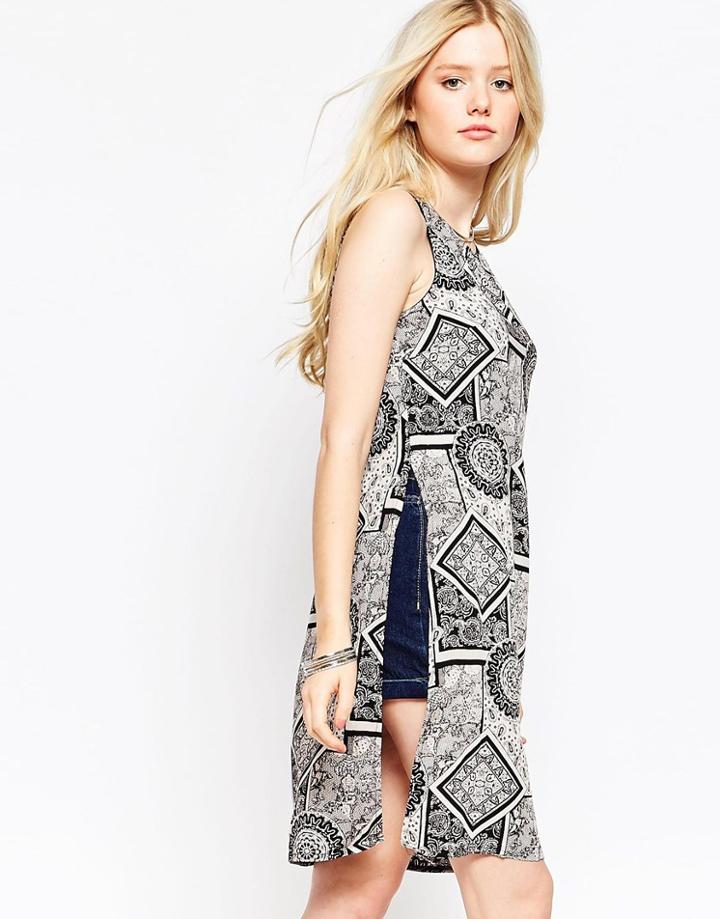 Parisian Tunic Top With Side Splits In Scarf Print