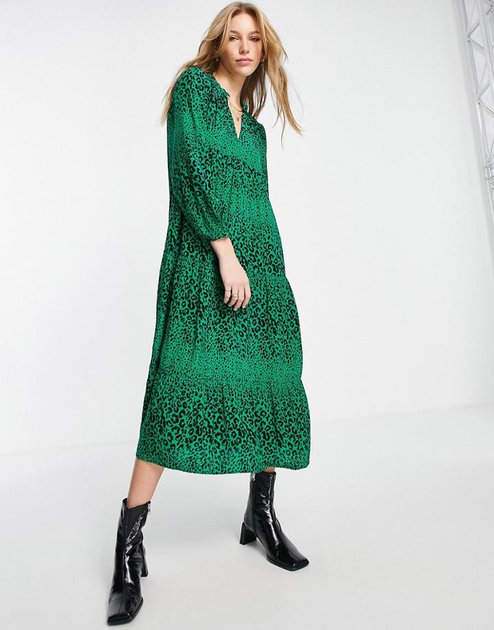 Whistles Enora Speckled Animal Print Maxi Dress In Green
