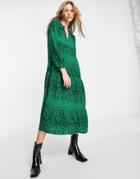 Whistles Enora Speckled Animal Print Maxi Dress In Green